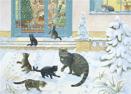 Muppet and her kittens in the snow